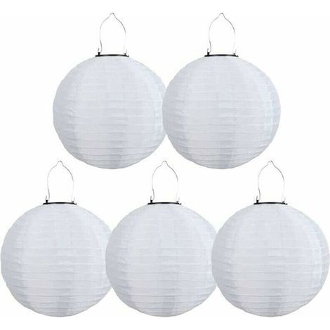 Lot de 5 lampions solaires LED d'extérieur étanches,Pour jardin, église, jardin, fête, décoration (blanc, 30 cm)