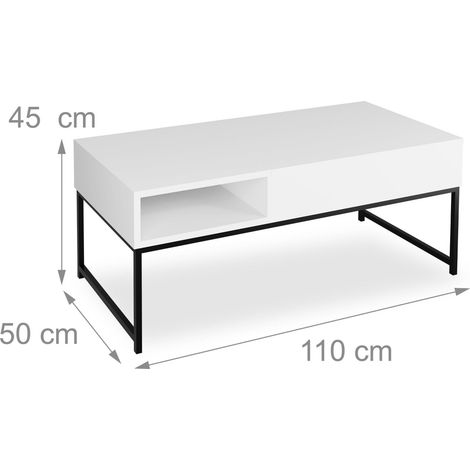 Table basse pliable moderne avec plateau relevable 60 x 110 x 77,5 cm en aggloméré blanc (1/4)