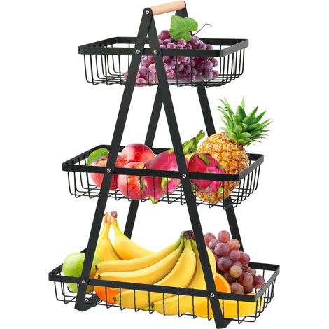 Porte-fruits à 3 Niveaux Panier de Fruits et Legumes Détachable Panier à Pain Porte-légumes Corbeille à Fruits, Panier pour Fruits Légumes Snacks Panier Rangement Cuisine Maison Bureau avec Tournevis (1/5)