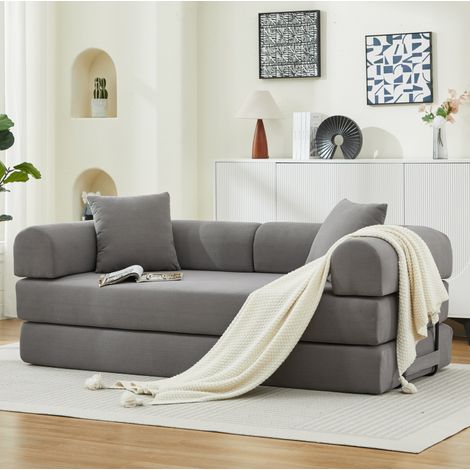 Sofá cama plegable, convertible en cama, sin montaje, pana gris (1/5)