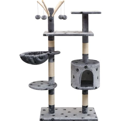 vidaXL Albero per Gatti Tiragraffi Sisal 125 cm Zampe Stampate Grigio