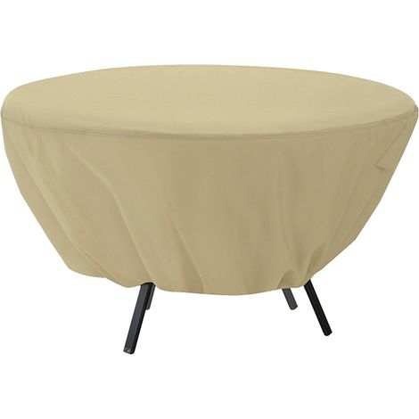 Housse de protection anti-poussière pour table ronde, imperméable, pour mobilier de jardin et de terrasse (beige)
