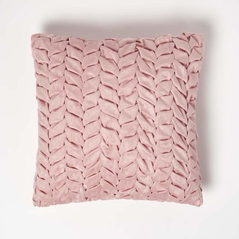 HOMESCAPES Grace Pleated Pink Velvet Cushion (1/5)