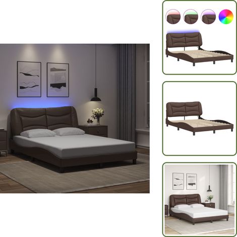 The Living Store Cadre de lit avec LED sans matelas marron 140x190 cm - Lit Plateforme - Lit Design - Lit Moderne - Cadre Lit Brun - Tête De Lit Rembourrée