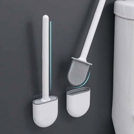 Brosse WC - Tete En Silicone Souple - Manche Long Antidérapant Réglable - Support À Séchage Rapide - 1 Pièce (1/4)