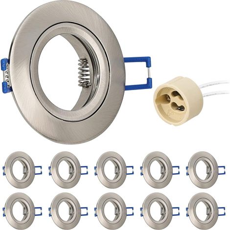 10x Spot Encastrable GU10 Aluminium Noir, spot led encastrable de plafond Projecteurs Cadre Avec Douille GU10, Rond Support extra plat Pour Lampes LED Ou Halogènes, Trou de montage ø60-70mm (1/5)