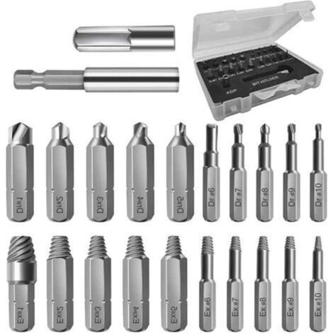 22-Piece Damaged Screw Extractors, Damaged Screw Extractors, HSS Bolt Stripper Set with Magnetic Bit Holder and Socket Adapter for Broken Screws, Stripped Bolt Stripper (1/5)