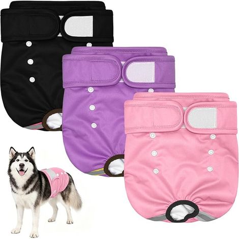 Dog Nappies, Dog Nappies, for Female Dogs in Heat and Incontinent, Washable (Black + Purple + Pink-XL) (1/5)