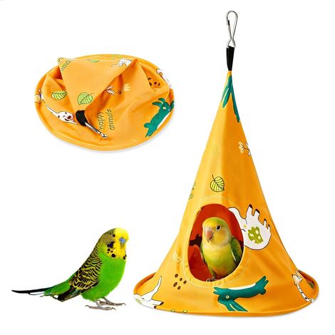 Nid Oiseau, Nid Perruche, Nid Canaris, Nichoir Oiseaux Accessoires pour Oiseaux Tente Suspendue en Coton pour Petits et Moyens Oiseaux 15x22cm Jaune (1/5)