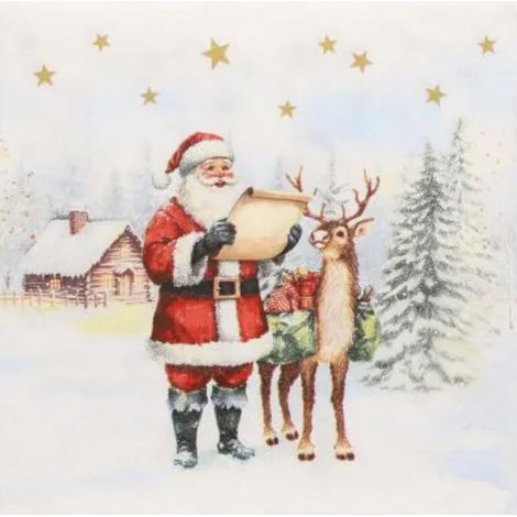 PAPSTAR LOT DE 20 SERVIETTES PÈRE NOËL AVEC LISTE DE SOUHAITS POUR DÉCORATION DE TABLE SERVIETTES EN PAPIER AVEC MOTIF. CONVIENT