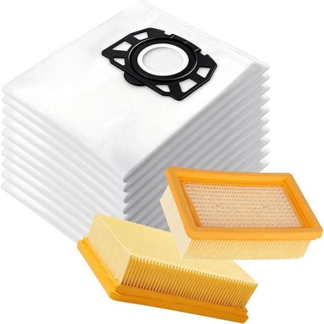 10 Pièces Sacs Aspirateur + 2 filtres Pour Kärcher WD4 WD5 WD6 WD5 P WD6 P MV4 MV5 MV6 Premium KFI 4410 KFI 487, sacs filtrants en non-tissé 487 Pour Kärcher 2.863-006.0 (1/5)
