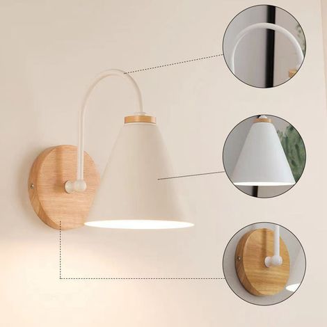 Applique murale avec abat-jour en fer, forme incurvée, idéale pour une chambre, un salon ou un bureau. Ampoule non incluse, blanche. (1/5)