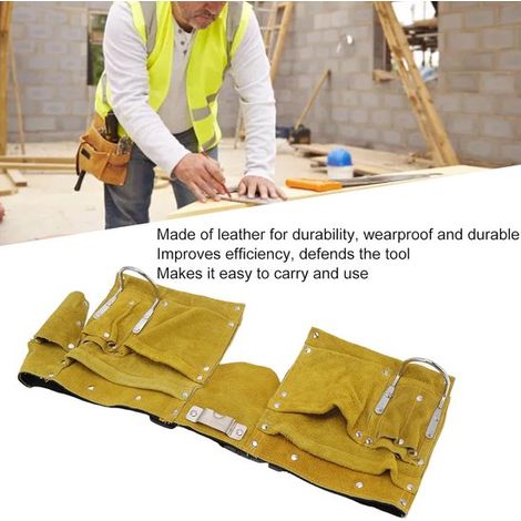 Cinturón de herramientas doble，Cinturón de herramientas de cuero y delantal de trabajo con múltiples bolsillos，Cuero，carpinteros y ebanistas (1/4)