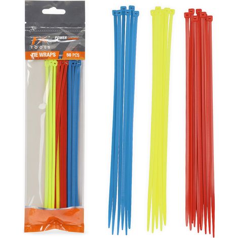 Lot de 50 serre-câbles - 250 mm de long - Serre-câbles colorés (rouge, jaune, bleu) - Résistant aux UV - Solide, polyvalent - Pour jardin, gestion des câbles, atelier, etc. (1/5)