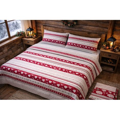 COMPLETO lenzuolo TIROLESE dis. CORVARA in puro cotone Made in Italy Due Piazze