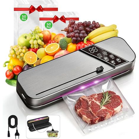 Machine sous vide alimentaire avec stérilisation UV, 15L/Min appareil mise sous vide professionnel, scelleuse sous vide 5-en-1 avec 100 sacs sous vide