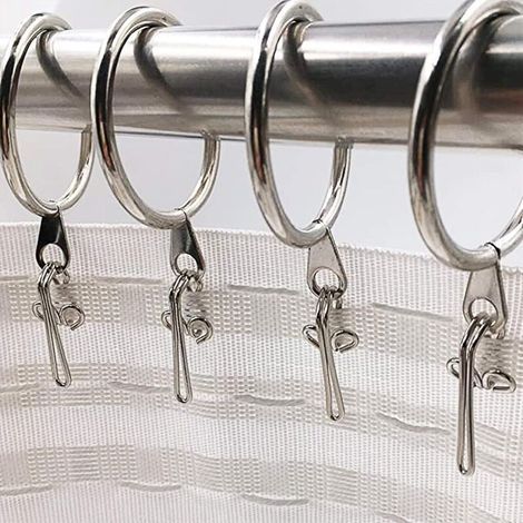 100 ganci per tende in metallo argentato, ganci in metallo per tende con nastro arricciato, tende per finestre, tende per porte e tende da doccia (1/3)