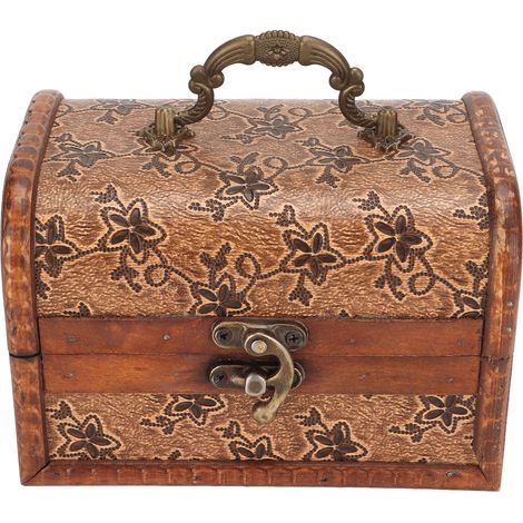 Boîte à bijoux vintage avec serrure en bronze et impression claire, coffret en bois composite épais et portable pour rangement. (1/5)