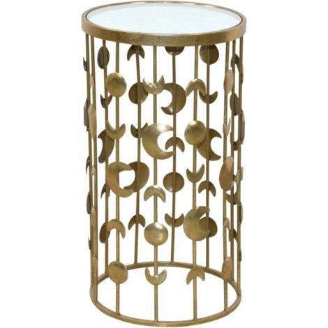 Mesa auxiliar decorativa con diseño de luna y soporte para flores en metal dorado TABA05124