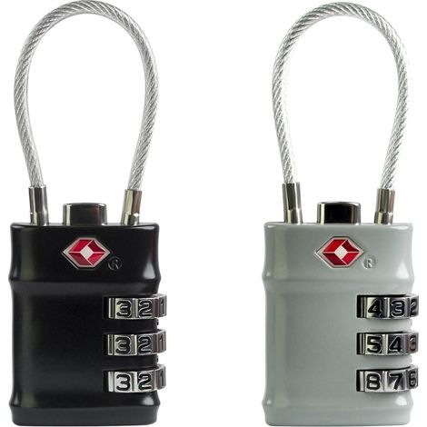 Cadenas à combinaison TSA avec câble, 3 chiffres, pour valise, sac à dos, casier (Noir+Gris)