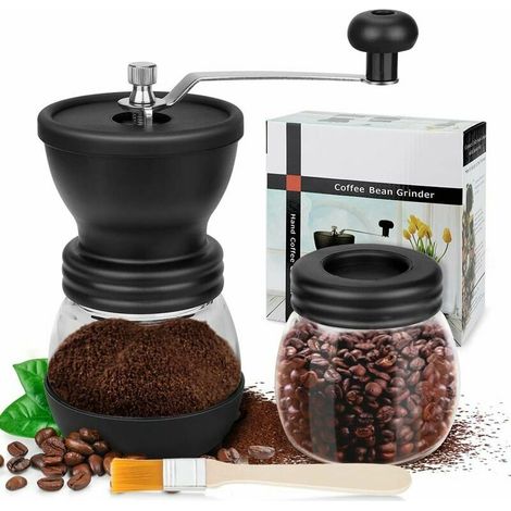 royaluxe - Moulin à Café Manuel, Moulin à Meule en Céramique Réglable Portable avec Pot de Stockage et Brosse Douce pour Mouture de Café &amp Stockage de Café en Poudre, pour la Maison, Le Bureau (1/4)