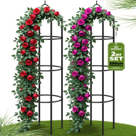 Deuba – Support pour plantes grimpantes en métal noir – Arche de jardin 225x115x37 cm – Résistant aux intempéries – 2 tuteurs décoratifs