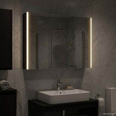 Armario con espejo de baño Roble Negro 103,5 x 15,5 x 70 cm