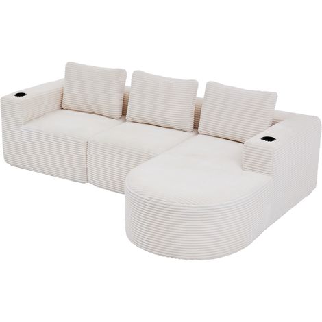 Canapé entièrement compressé de 265 cm de large avec trois coussins (un coussin en plumes + deux porte-gobelets en plastique) – canapé deux places confortable, adapté aux petits salons, appartements e (1/5)