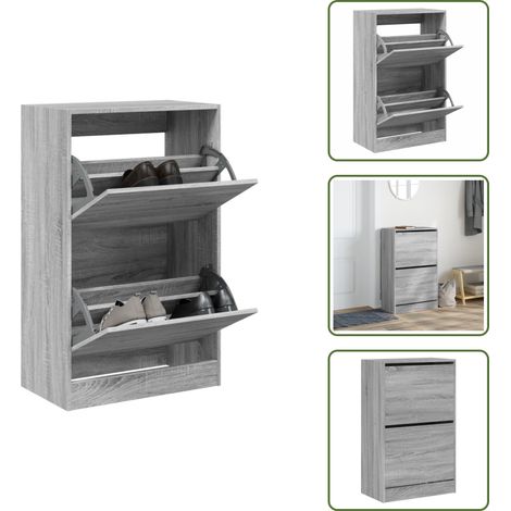 Schuhschrank Grau Sonoma 60x34x96,5 cm Holzwerkstoff - Schuhschrank - Schrank Für Schuhe - Schuhregal - Garderobe - Einbauschrank (1/5)