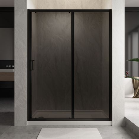 Sliding Shower Door 6mm Grey Glass Matte Black,Reversible Glass Door,Easy-clean & Limescale Resistant,1100 x 1850mm (1/5)