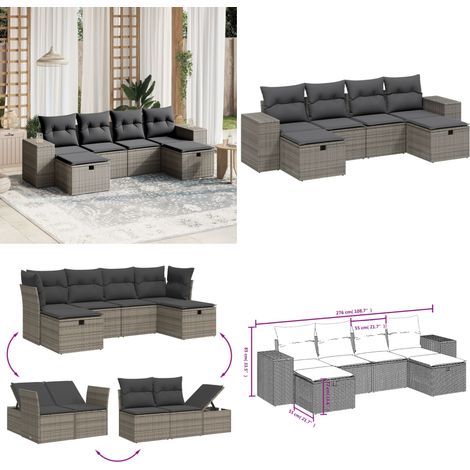 Salon de jardin 6 pcs avec coussins gris résine tressée - Ensemble Salon De Jardin - Salon De Jardin Extérieur - Mobilier De Jardin - Canapé Jardin - Chaise Lounge - Home & Living (1/5)