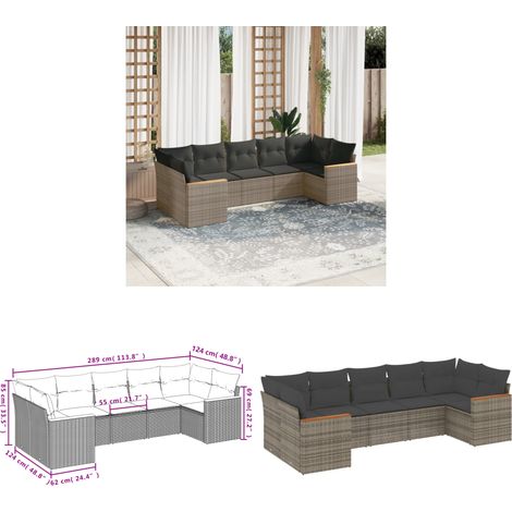 7-tlg. Garten-Sofagarnitur mit Kissen Grau Poly Rattan - Gartenmöbel - Rattan Möbel - Outdoor Sofa - Lounge Set - Esszimmergarnitur - Home & Living (1/3)