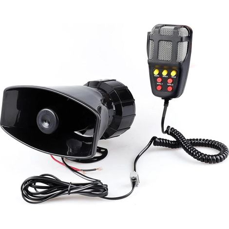 Klaxon d'alarme mégaphone pour voiture, DC 12 V, 100 W, 125 dB, sirène puissante pour moto, voiture, camion, haut-parleur d'avertissement en plastique, police, pompier