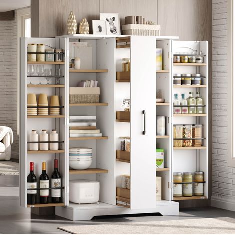 Meuble de cuisine avec range-épices, 4 niveaux, 120 x 78 x 35 cm, blanc DESVIAE (1/5)