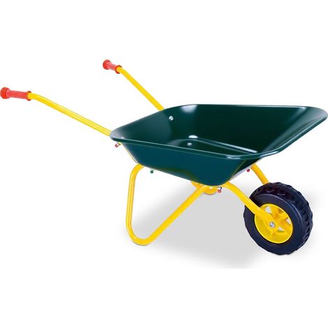 Relaxdays Brouette pour Enfants, poignées gommées, H x L x P : 43 x 74 x 36 cm, métal, Plastique, Vert (1/5)