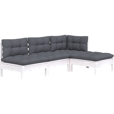 vidaXL 4 Piece Garden Lounge Set with Cushions White Pinewood