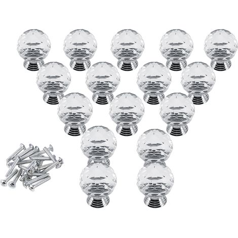 Poignées de porte, tiroir ou meuble en verre cristal diamant 8/16 40 mm (1/5)