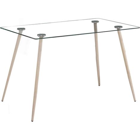 Mesa para cocina, comedor fija Md-Peter patas acero efecto madera, 120cm(ancho) 75cm(altura) 70cm(fondo). (1/2)
