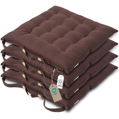 Lot de 4 Galette de chaise 40x40 cm, Coton, Coloris Chocolat, Pour salle à manger (1/5)