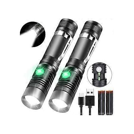 Wiederaufladbare taktische LED-Taschenlampe von Nirvana mit hoher Leuchtkraft (inkl. 18650-Akku), Taschenformat mit Clip, wasserabweisend, 2er-Pack (1/5)