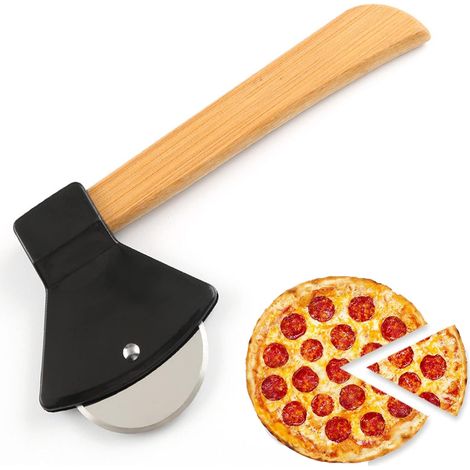 Couteau à pizza, roue de couteau à pizza, roue de couteau à pizza avec lame en acier inoxydable et manche en bois, couteaux de cuisine professionnels pour la maison et le restaurant pour pizza, gâteau (1/5)