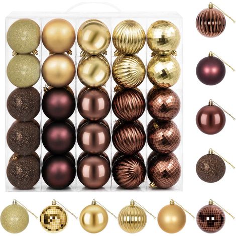 vidaXL Ensemble de boules de Noël 50 pc Marron et or 8 cm Polystyrène (1/5)