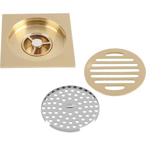 Drain De Sol De Douche Carré, Drain De Douche Doré avec Couvercle De Vidange Amovible, Protecteur De Vidange D'évier De Salle De Bains, Finition en Laiton (1/5)
