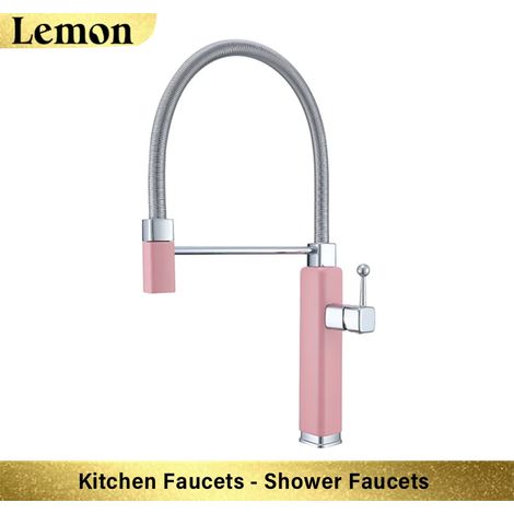 Robinet de cuisine moderne (rose), mitigeur monocommande, cartouche céramique monotrou, douchette extractible eau chaude/eau froide (1/5)