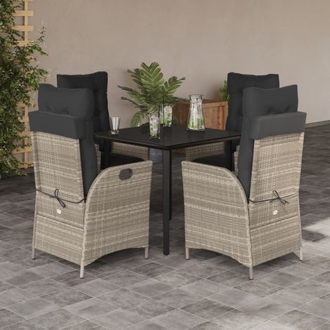 Ensemble à manger de jardin et coussins 5 pcs-Salon de jardin gris clair rotin 501785 (1/5)
