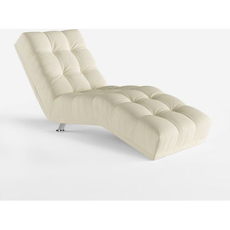 Chaise longue imbottita in ciniglia design classico capitonné Chamonix - Avorio (1/5)