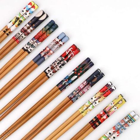 10 Paires 9Pouces Baguette Chinoise, Naturel Bambou Baguettes Japonaises, Antidérapant Désign de chat porte-bonheur Baguettes de au (1/4)