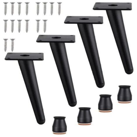 4PCS Pieds de Meuble en Métal 15CM Pieds de Canapé avec Vis et Tapis Antidérapants, Pieds pour Table Lit Canapé, Noir
