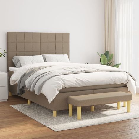 Lit Double Lit à sommier tapissier avec matelas Lit Adulte Meuble de Chambre à Coucher Taupe 140x200 cm Tissu XRKJY3825020 (1/5)