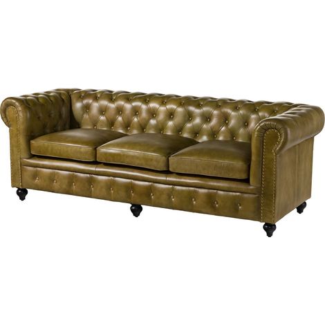CHESTERFIELD 303 Divano 3 posti - vera pelle / verde 216x82x75